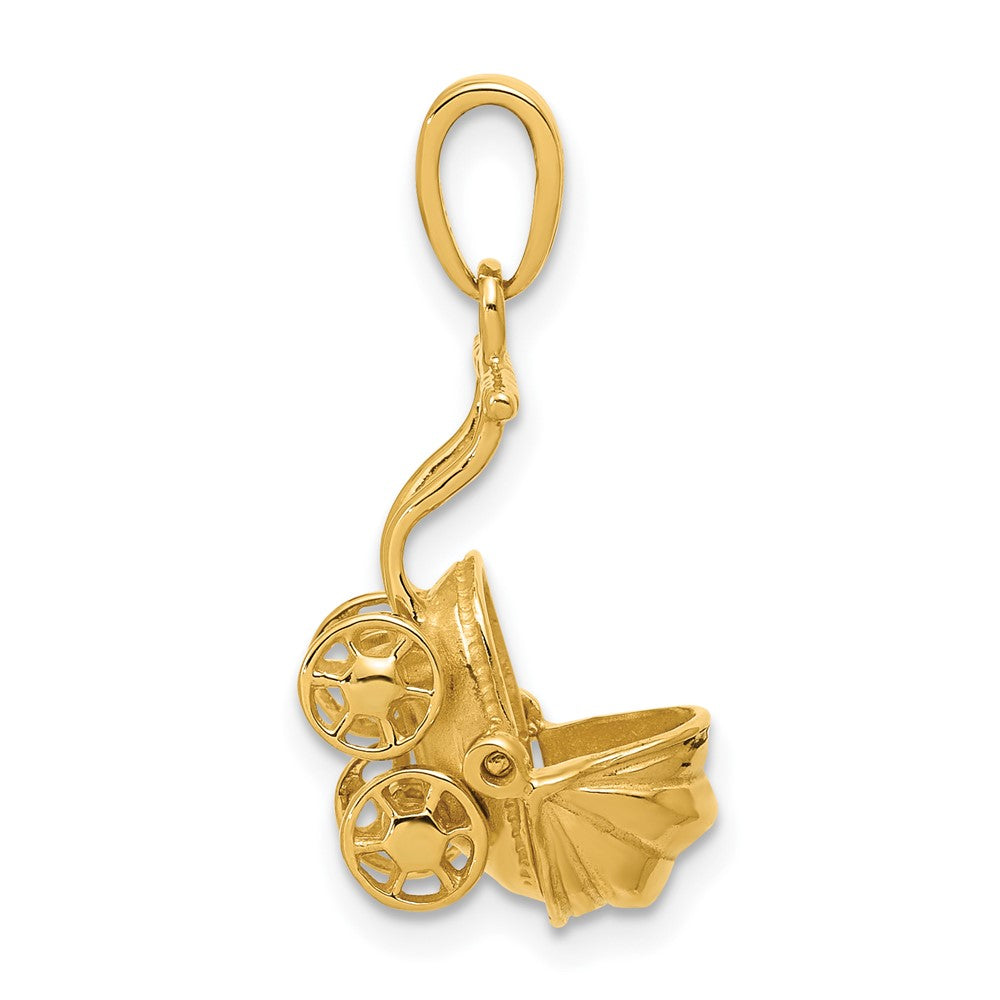 Alternate view of the 14k Yellow Gold 3D Baby Carriage Pendant, 13 x 23mm by The Black Bow Jewelry Co.