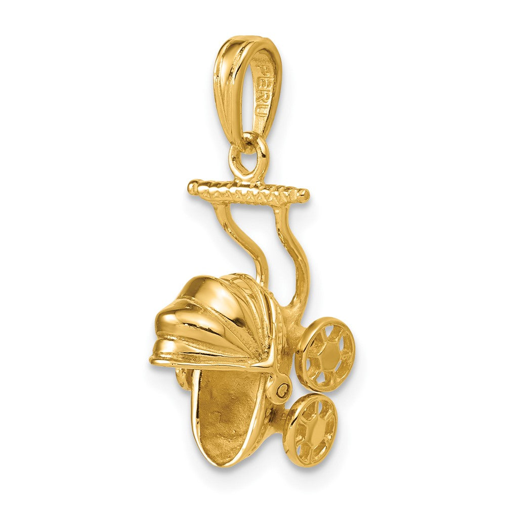 Alternate view of the 14k Yellow Gold 3D Baby Carriage Pendant, 13 x 23mm by The Black Bow Jewelry Co.