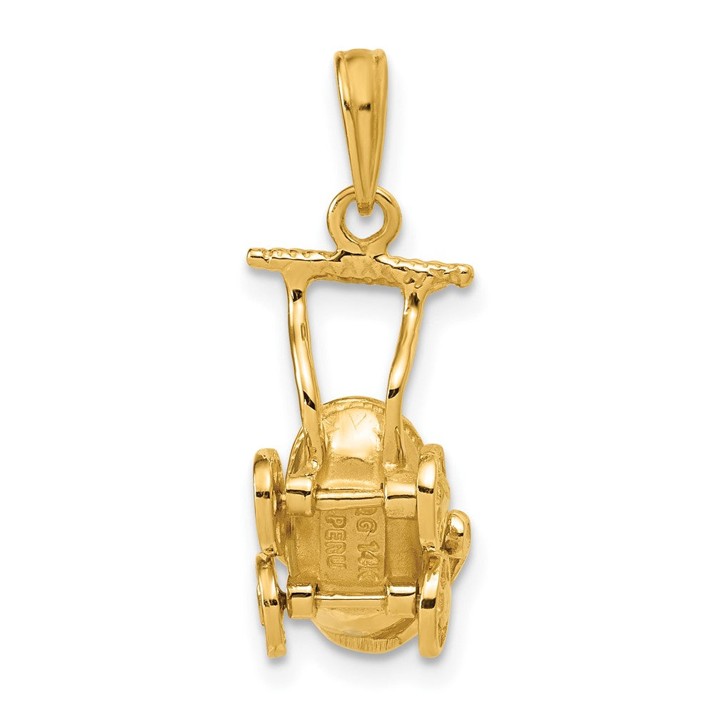 Alternate view of the 14k Yellow Gold 3D Baby Carriage Pendant, 13 x 23mm by The Black Bow Jewelry Co.