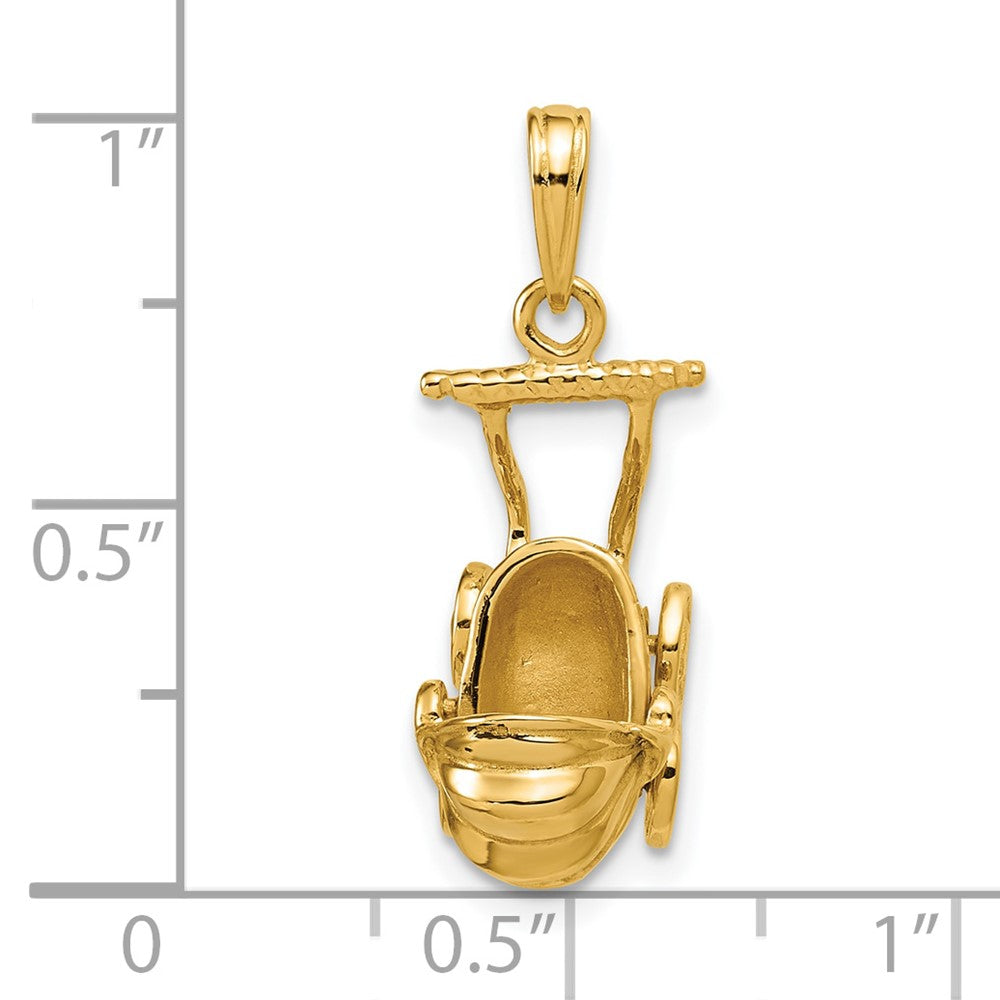 Alternate view of the 14k Yellow Gold 3D Baby Carriage Pendant, 13 x 23mm by The Black Bow Jewelry Co.