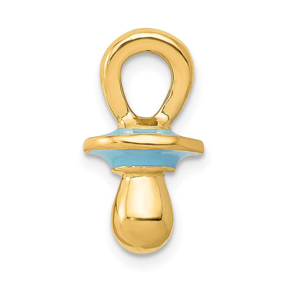 14k Yellow Gold with Blue Enamel 3D Pacifier Pendant, 9 x 16mm, Item P26423 by The Black Bow Jewelry Co.