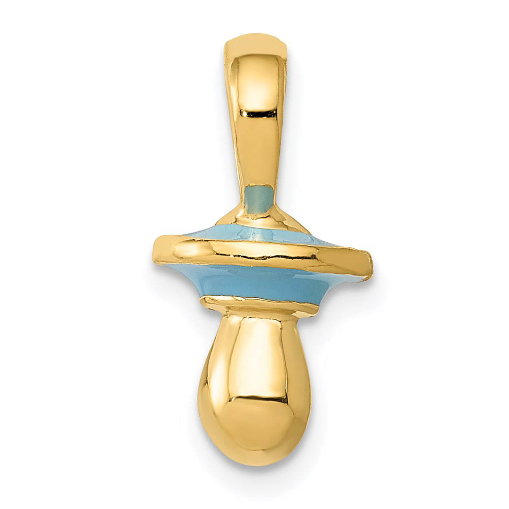Alternate view of the 14k Yellow Gold with Blue Enamel 3D Pacifier Pendant, 9 x 16mm by The Black Bow Jewelry Co.