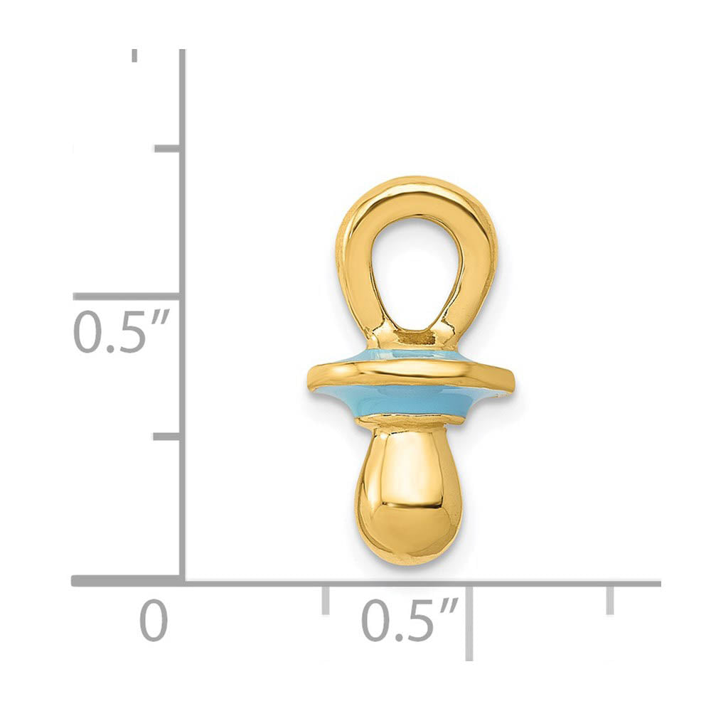 Alternate view of the 14k Yellow Gold with Blue Enamel 3D Pacifier Pendant, 9 x 16mm by The Black Bow Jewelry Co.