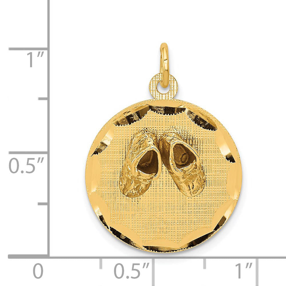 Alternate view of the 14k Yellow Gold Embossed Baby Shoes Disc Charm or Pendant, 15mm by The Black Bow Jewelry Co.