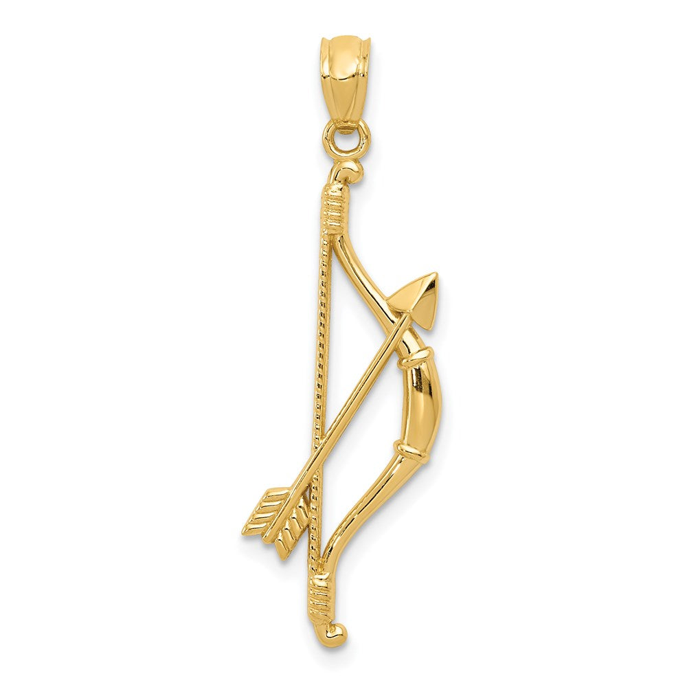 14k Yellow Gold Bow and Arrow Pendant, 11 x 36mm, Item P26446 by The Black Bow Jewelry Co.
