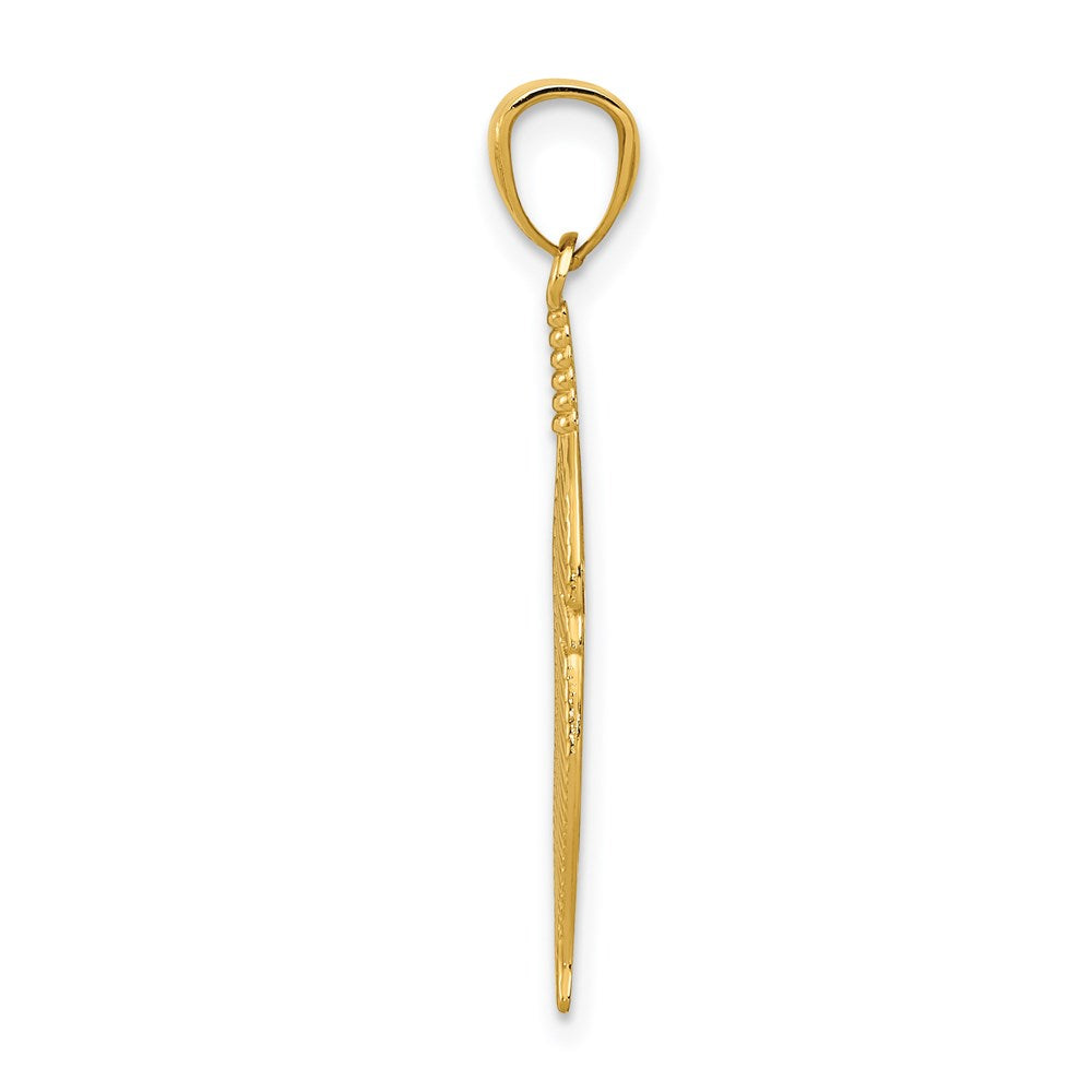 Alternate view of the 14k Yellow Gold Feather Pendant, 5 x 29mm by The Black Bow Jewelry Co.