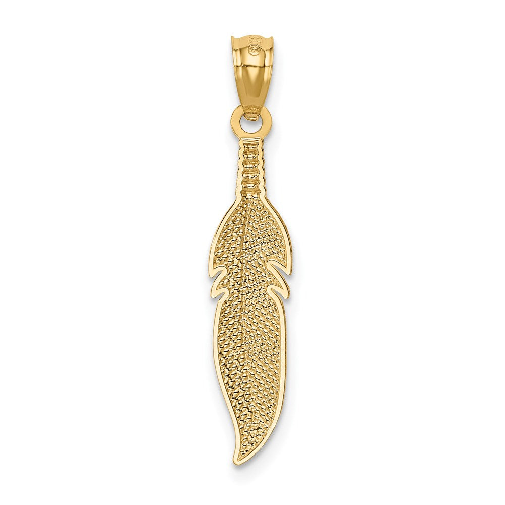Alternate view of the 14k Yellow Gold Feather Pendant, 5 x 29mm by The Black Bow Jewelry Co.
