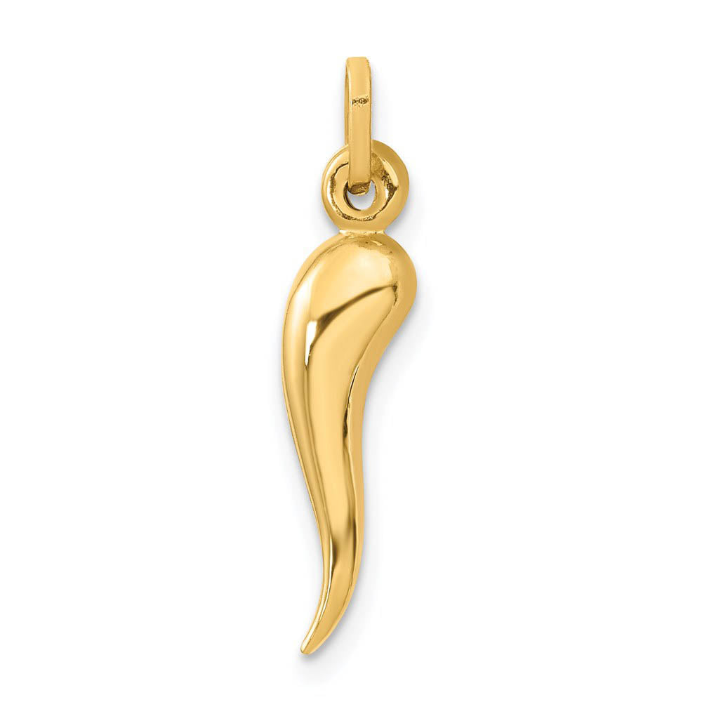 14k Yellow Gold 3D Italian Horn Charm or Pendant, 5 x 25mm, Item P26450 by The Black Bow Jewelry Co.