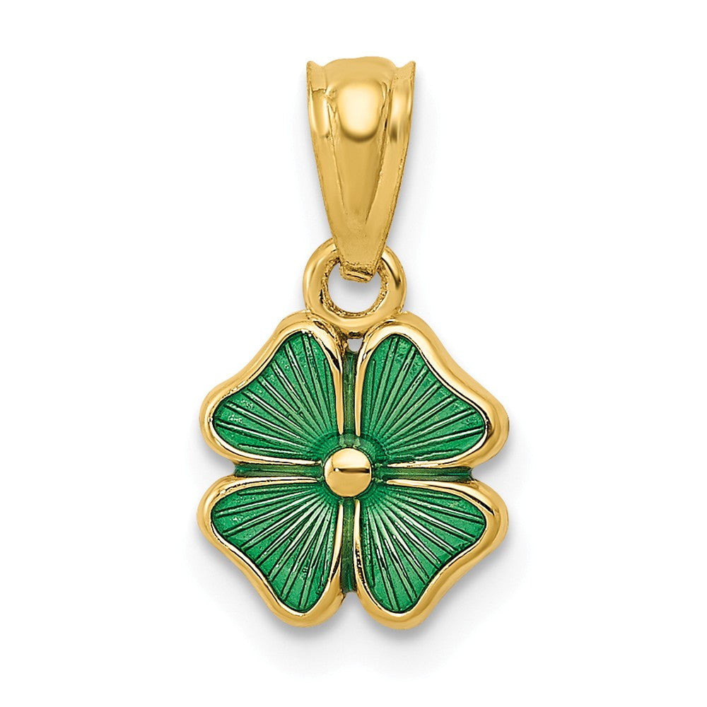 14k Yellow Gold &amp; Green Enamel Small Four Leaf Clover Pendant, 8mm, Item P26467 by The Black Bow Jewelry Co.