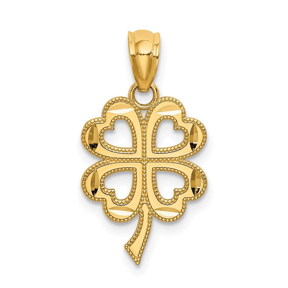 14k Yellow Gold Diamond Cut Four Leaf Clover Pendant, 11mm (7/16 inch), Item P26474 by The Black Bow Jewelry Co.