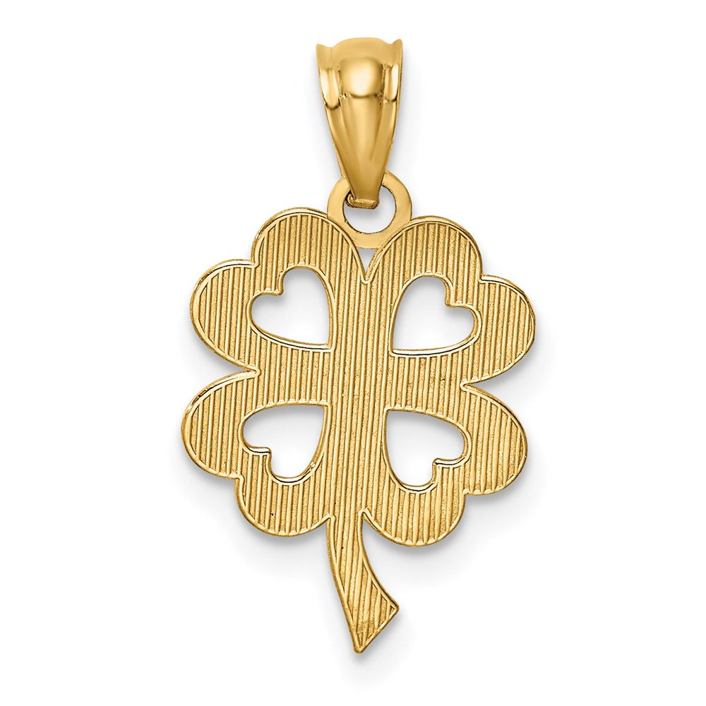Alternate view of the 14k Yellow Gold Diamond Cut Four Leaf Clover Pendant, 11mm (7/16 inch) by The Black Bow Jewelry Co.
