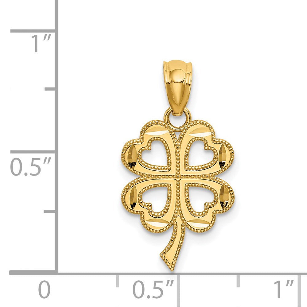 Alternate view of the 14k Yellow Gold Diamond Cut Four Leaf Clover Pendant, 11mm (7/16 inch) by The Black Bow Jewelry Co.