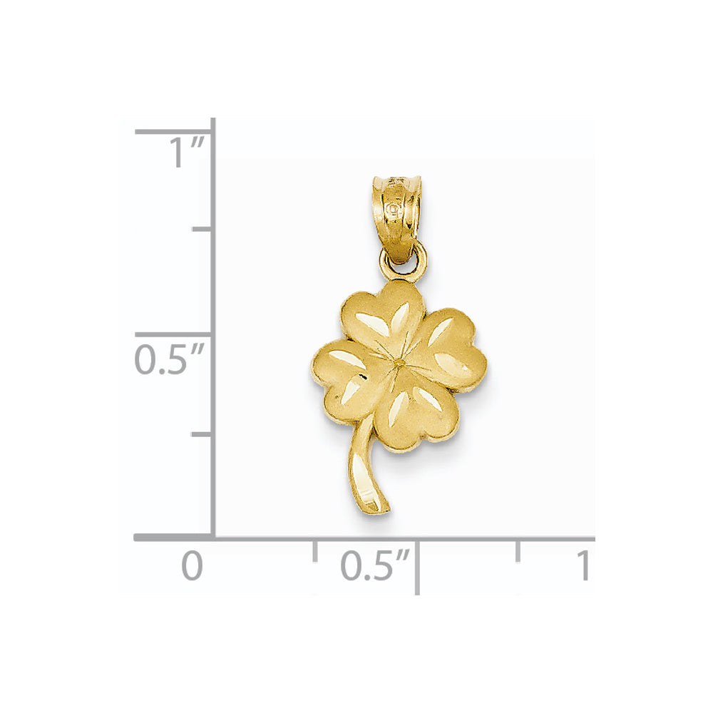 Alternate view of the 14k Yellow Gold Satin &amp; Diamond Cut Shamrock Pendant, 10mm (3/8 inch) by The Black Bow Jewelry Co.