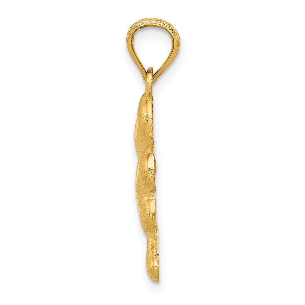 Alternate view of the 14k Yellow Gold Satin & Diamond Cut Shamrock Pendant, 16mm (5/8 inch) by The Black Bow Jewelry Co.