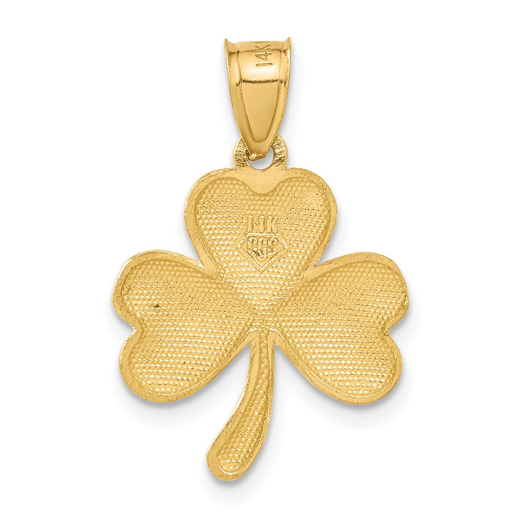 Alternate view of the 14k Yellow Gold Satin & Diamond Cut Shamrock Pendant, 16mm (5/8 inch) by The Black Bow Jewelry Co.
