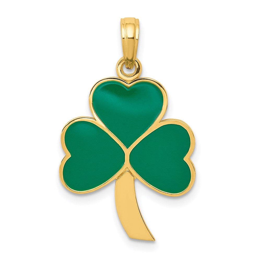 14k Yellow Gold & Green Enameled Shamrock Pendant, 16mm (5/8 inch), Item P26483 by The Black Bow Jewelry Co.