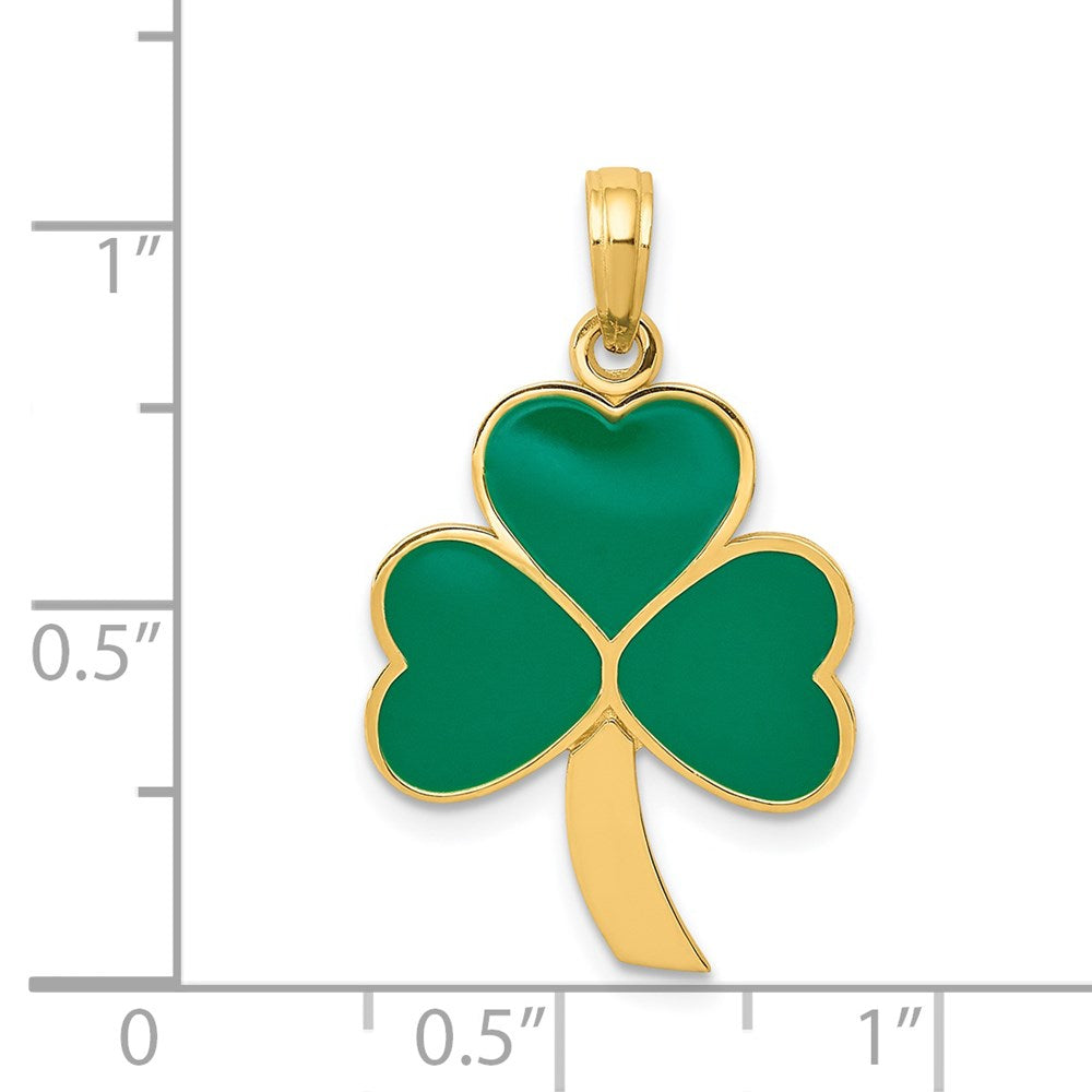Alternate view of the 14k Yellow Gold & Green Enameled Shamrock Pendant, 16mm (5/8 inch) by The Black Bow Jewelry Co.