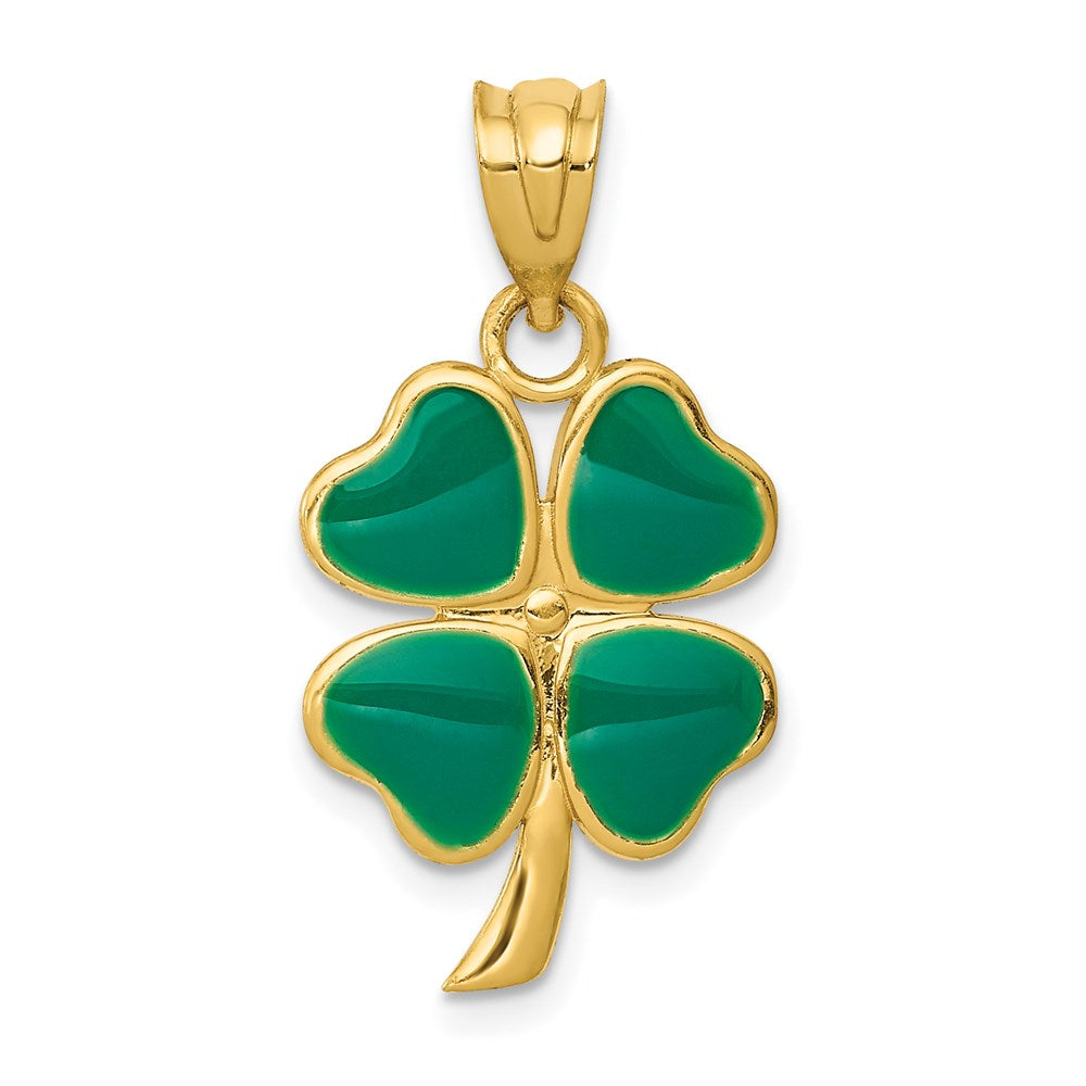 14k Yellow Gold & Green Enameled Four Leaf Clover Pendant, 14mm, Item P26484 by The Black Bow Jewelry Co.