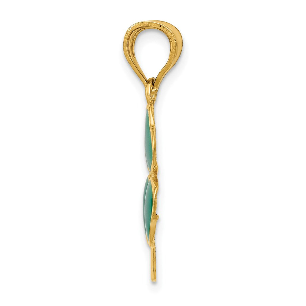 Alternate view of the 14k Yellow Gold & Green Enameled Four Leaf Clover Pendant, 14mm by The Black Bow Jewelry Co.