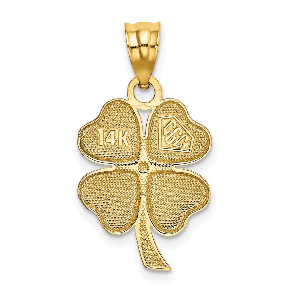Alternate view of the 14k Yellow Gold & Green Enameled Four Leaf Clover Pendant, 14mm by The Black Bow Jewelry Co.