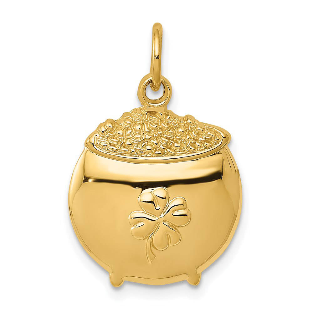 14k Yellow Gold Pot of Gold Charm or Pendant, 15mm (9/16 inch), Item P26492 by The Black Bow Jewelry Co.