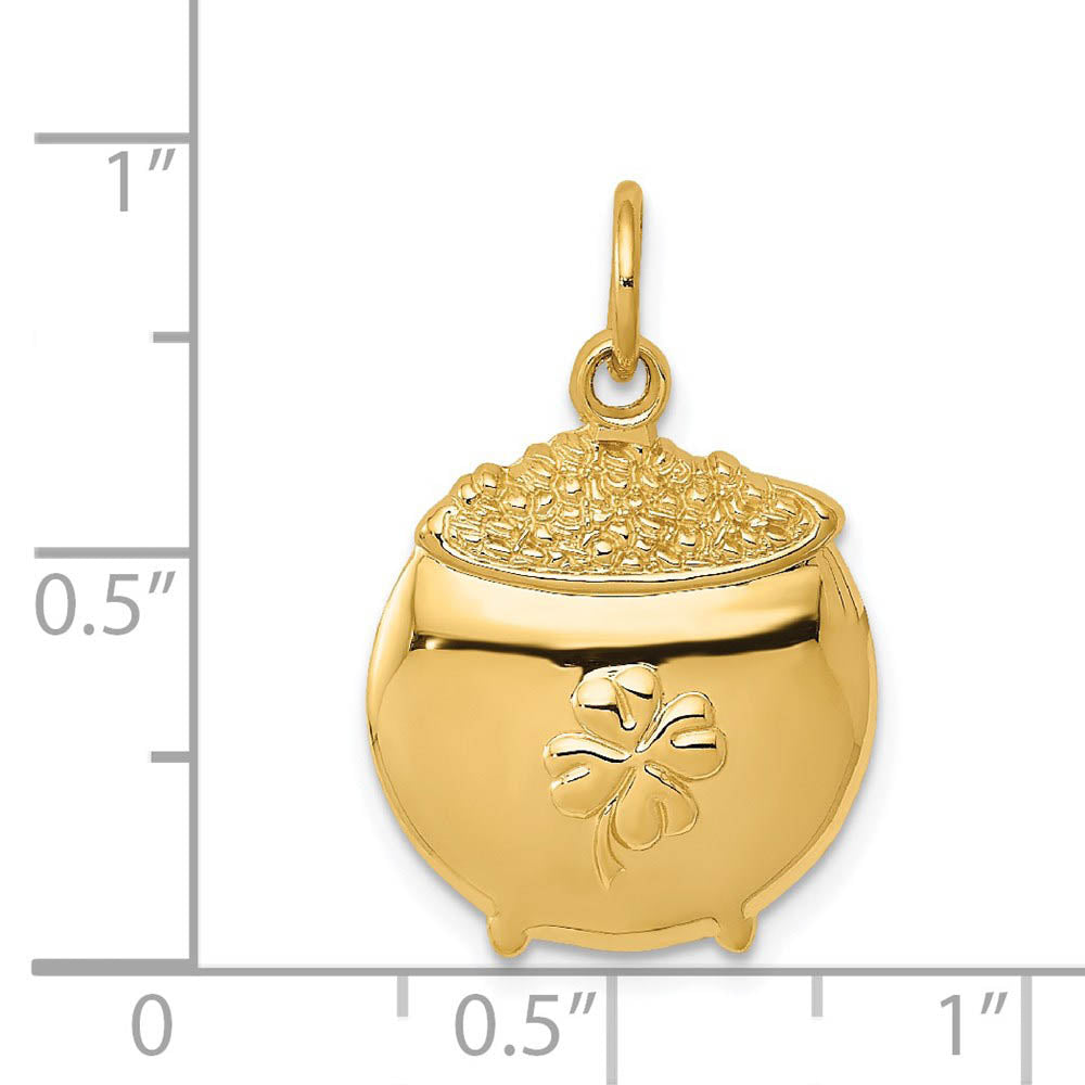 Alternate view of the 14k Yellow Gold Pot of Gold Charm or Pendant, 15mm (9/16 inch) by The Black Bow Jewelry Co.