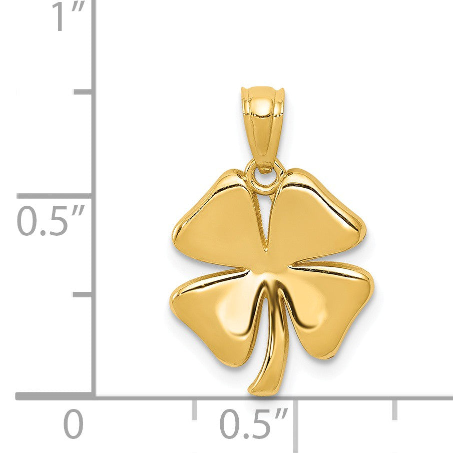 Alternate view of the 14k Yellow Gold Polished Four Leaf Clover Pendant, 13mm (1/2 inch) by The Black Bow Jewelry Co.