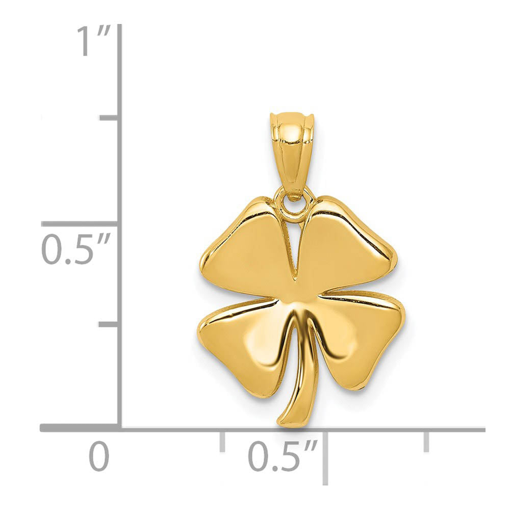Alternate view of the 14k Yellow Gold Polished Four Leaf Clover Pendant, 13mm (1/2 inch) by The Black Bow Jewelry Co.