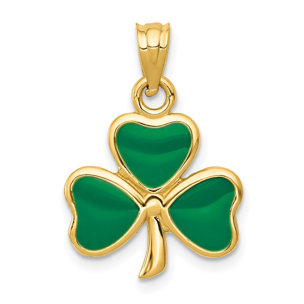 14k Yellow Gold & Green Enameled Three Leaf Clover Pendant, 15mm, Item P26498 by The Black Bow Jewelry Co.