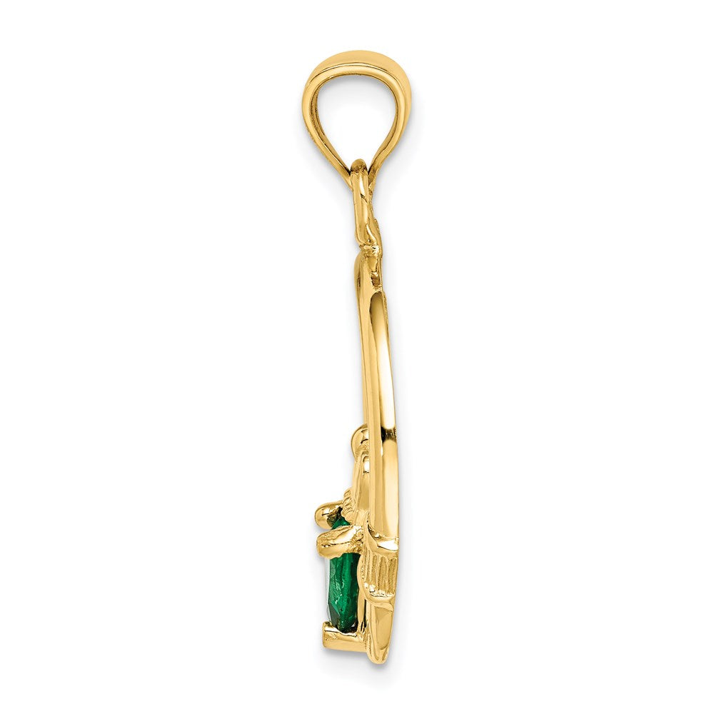 Alternate view of the 14k Yellow Gold & Green CZ Claddagh Pendant, 20mm (3/4 inch) by The Black Bow Jewelry Co.