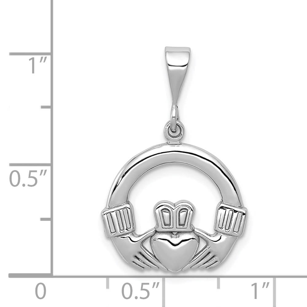 Alternate view of the 14k White Gold Claddagh Pendant, 20mm (3/4 inch) by The Black Bow Jewelry Co.