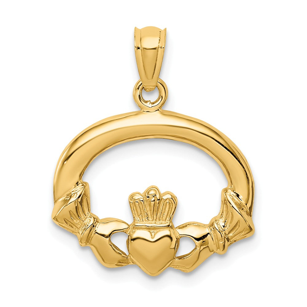 14k Yellow Gold Oval Claddagh Pendant, 18mm (11/16 inch), Item P26520 by The Black Bow Jewelry Co.