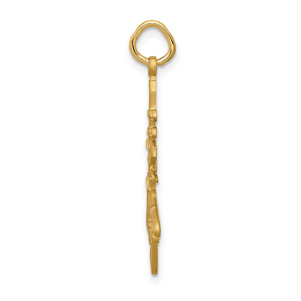 Alternate view of the 14k Yellow Gold Satin & Diamond Cut Chinese Long Life Pendant, 17mm by The Black Bow Jewelry Co.