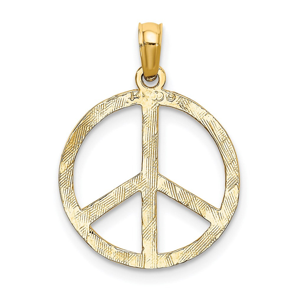 Alternate view of the 14k Yellow Gold Textured Peace Sign Pendant, 16mm (5/8 inch) by The Black Bow Jewelry Co.