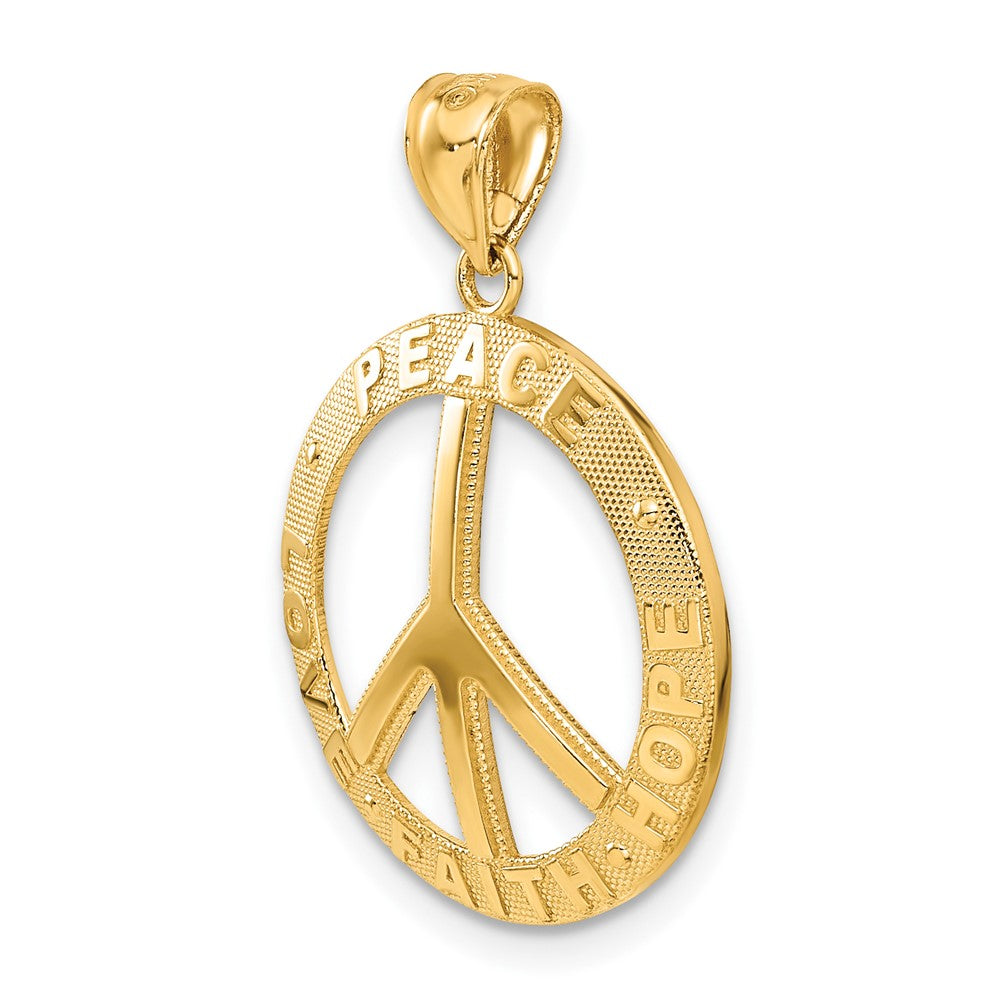 Alternate view of the 14k Yellow Gold Peace, Hope, Faith, Love, Peace Sign Pendant, 20mm by The Black Bow Jewelry Co.