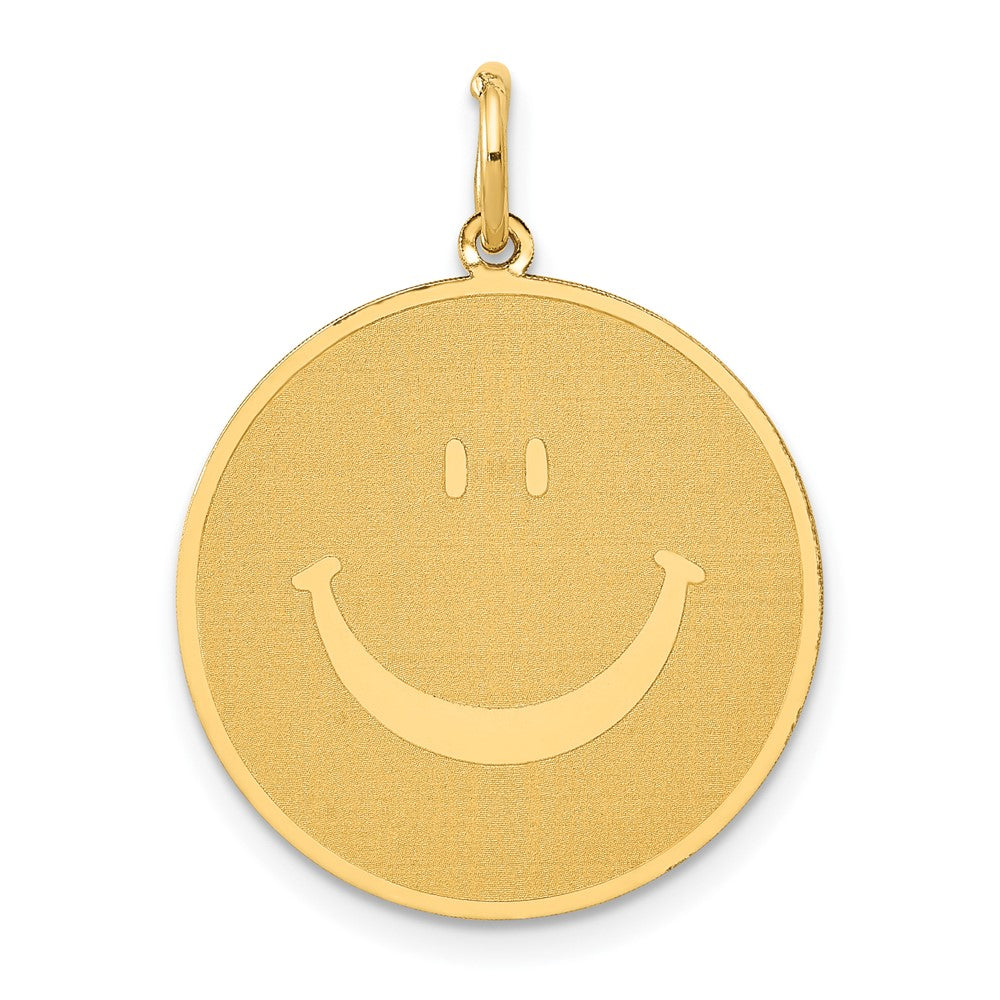 14k Yellow Gold Polished & Textured Smiley Face Pendant, 20mm (3/4 in), Item P26544 by The Black Bow Jewelry Co.