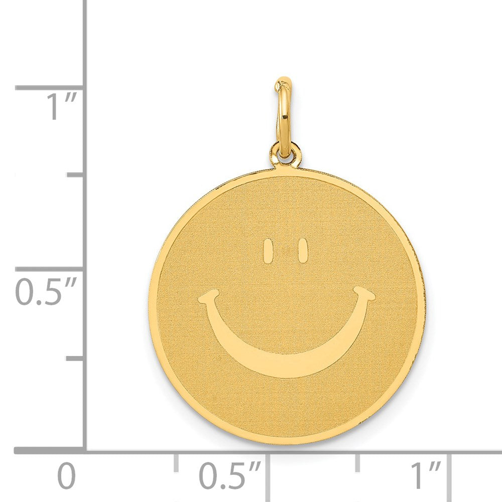 Alternate view of the 14k Yellow Gold Polished & Textured Smiley Face Pendant, 20mm (3/4 in) by The Black Bow Jewelry Co.