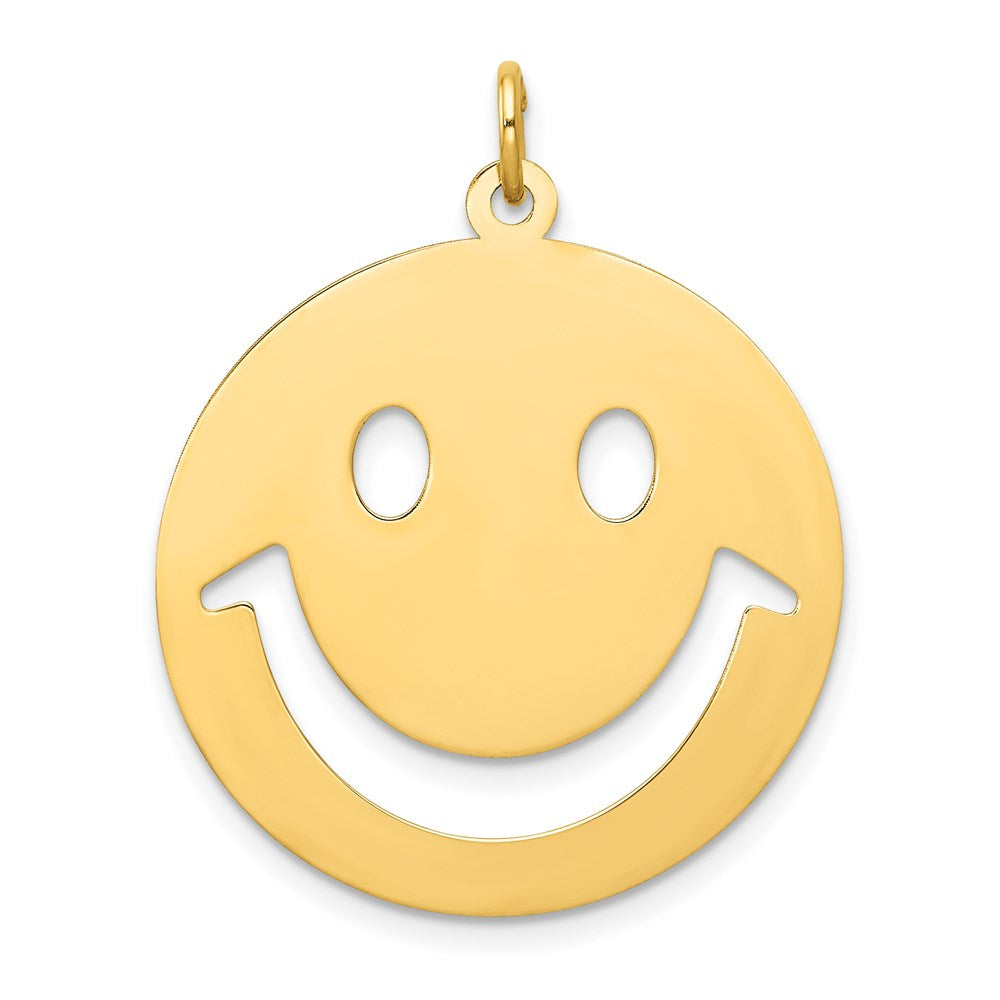 14k Yellow Gold Polished Cutout Smiley Face Pendant, 25mm (1 inch), Item P26545 by The Black Bow Jewelry Co.