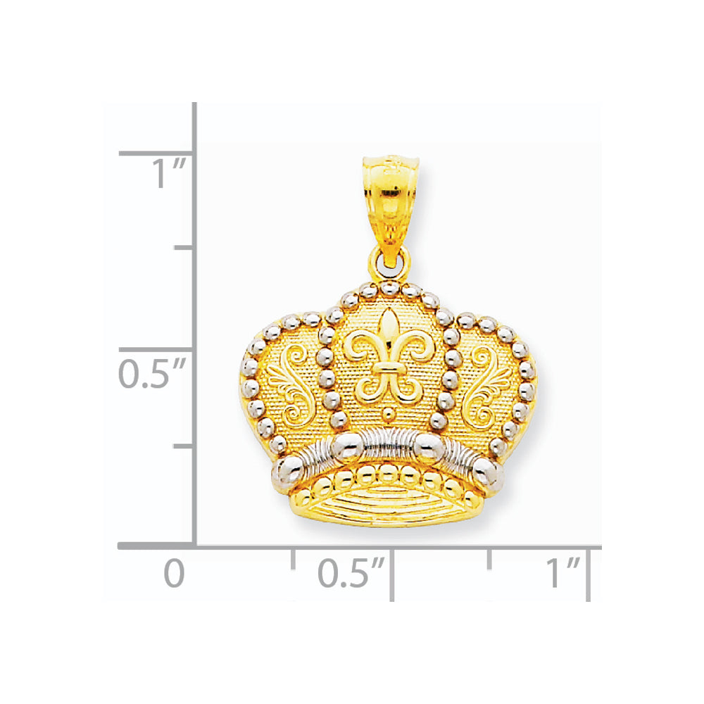 Alternate view of the 14k Yellow Gold and White Rhodium Fleur de lis Crown Pendant, 19mm by The Black Bow Jewelry Co.