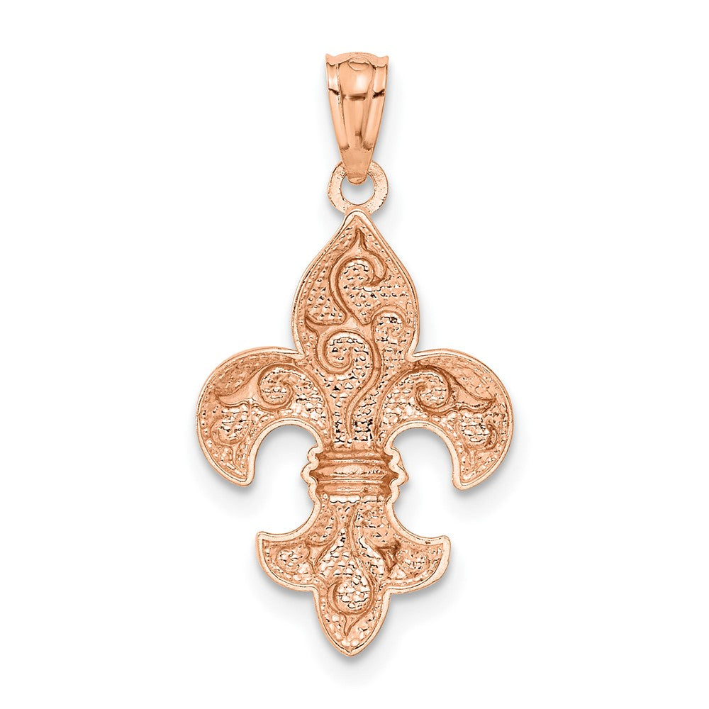 Alternate view of the 14k Rose Gold Fleur De Lis Pendant, 14mm (9/16 inch) by The Black Bow Jewelry Co.