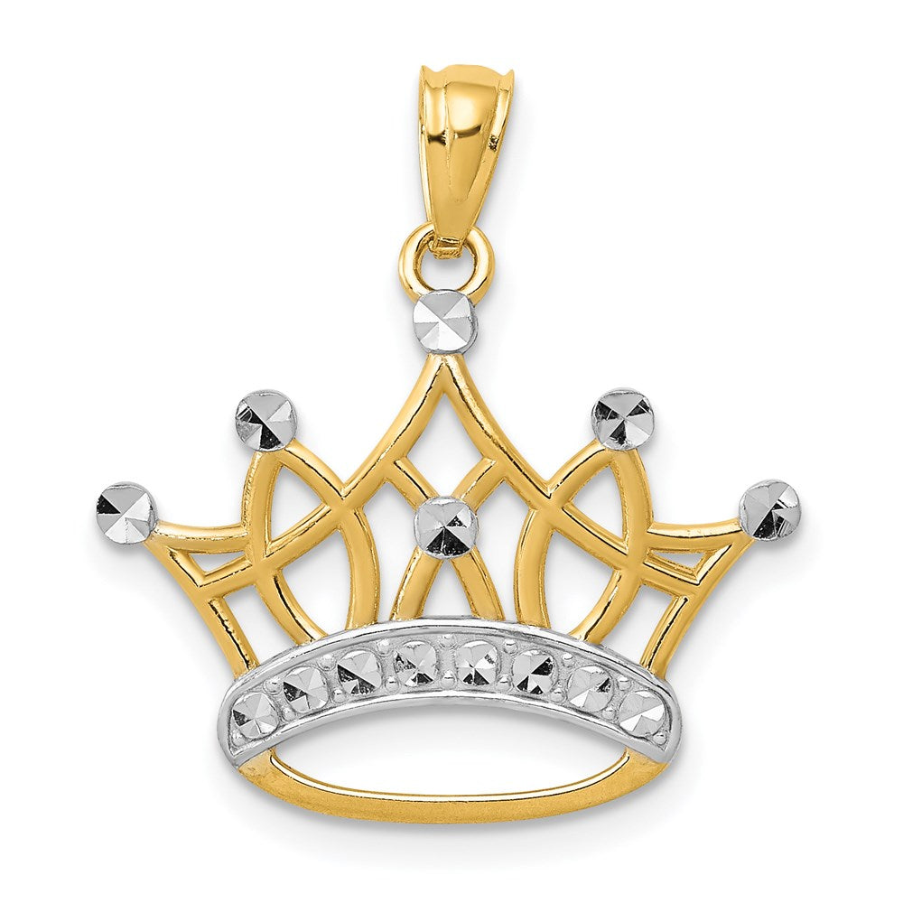 14k Yellow Gold and White Rhodium Crown Pendant, 20mm (3/4 inch), Item P26554 by The Black Bow Jewelry Co.
