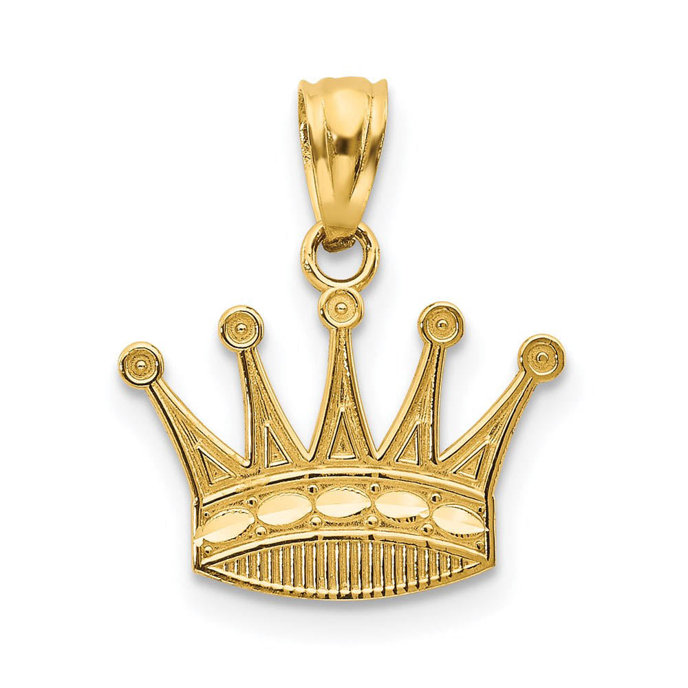 14k Yellow Gold Diamond Cut Flat Crown Pendant, 15mm (9/16 inch), Item P26558 by The Black Bow Jewelry Co.