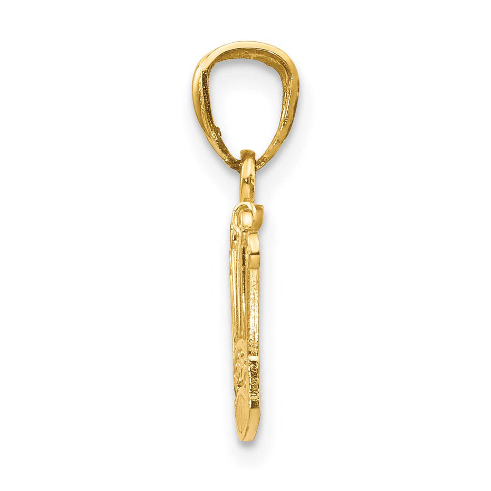 Alternate view of the 14k Yellow Gold Diamond Cut Flat Crown Pendant, 15mm (9/16 inch) by The Black Bow Jewelry Co.