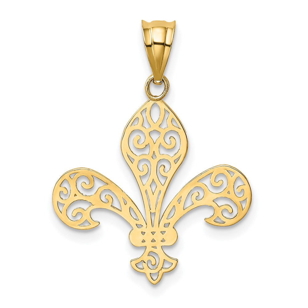 Alternate view of the 14k Yellow Gold Filigree Fleur De Lis Pendant, 21mm (13/16 inch) by The Black Bow Jewelry Co.