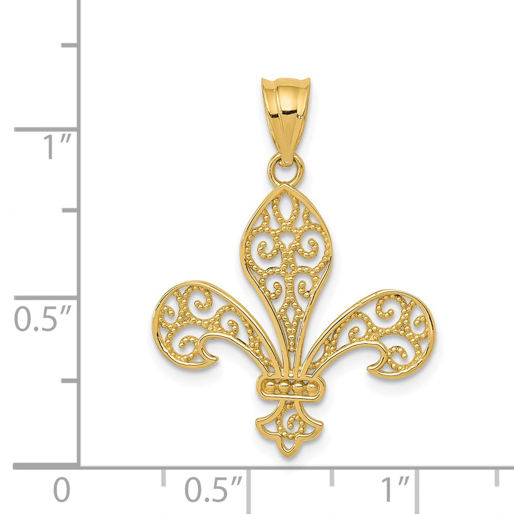 Alternate view of the 14k Yellow Gold Filigree Fleur De Lis Pendant, 21mm (13/16 inch) by The Black Bow Jewelry Co.