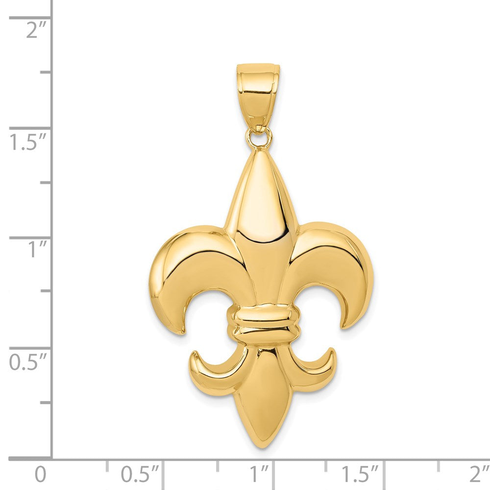 Alternate view of the 14k Yellow Gold Large Fleur De Lis Pendant, 26mm (1 inch) by The Black Bow Jewelry Co.