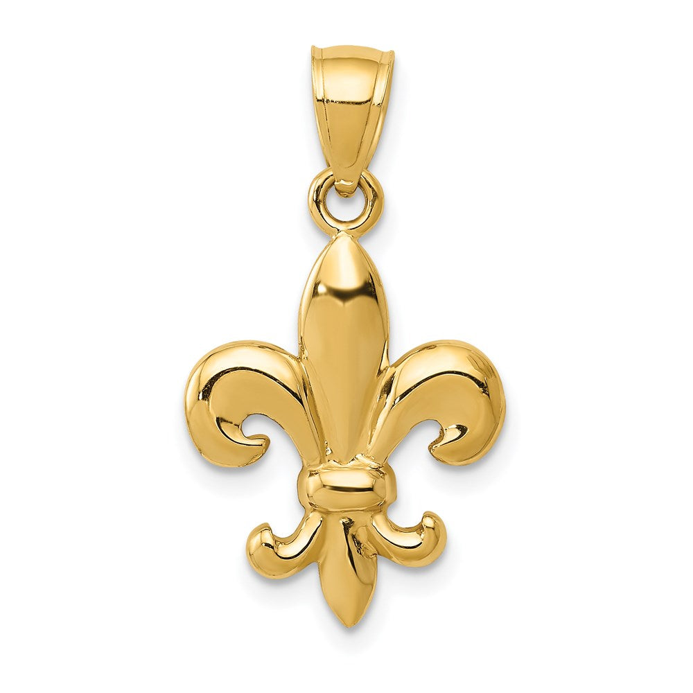 14k Yellow Gold Polished 2D Fleur De Lis Pendant, 14mm (9/16 inch), Item P26568 by The Black Bow Jewelry Co.