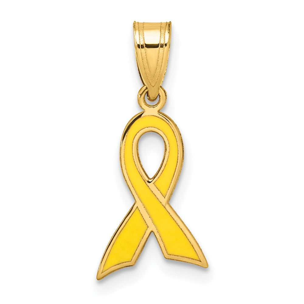 14k Yellow Gold & Yellow Enameled Awareness Ribbon Pendant, 10mm, Item P26572 by The Black Bow Jewelry Co.