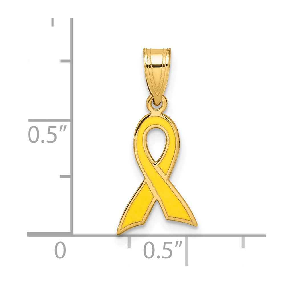 Alternate view of the 14k Yellow Gold & Yellow Enameled Awareness Ribbon Pendant, 10mm by The Black Bow Jewelry Co.