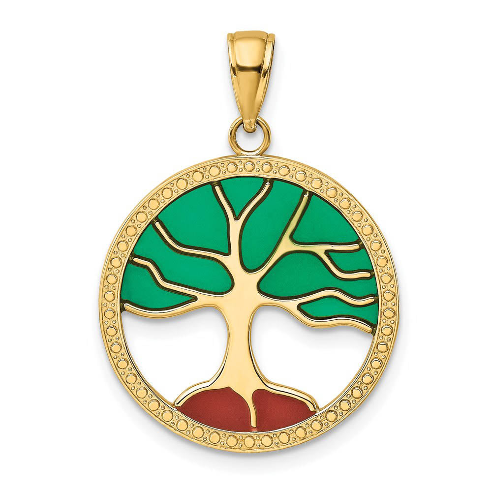 14k Yellow Gold & Enameled Round Tree of Life Pendant, 21mm, Item P26573 by The Black Bow Jewelry Co.
